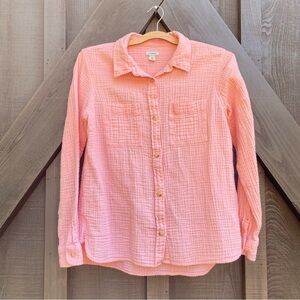 LL Bean Women's Pink Cotton Gauze Button Down Long Sleeve Shirt SZ Small
